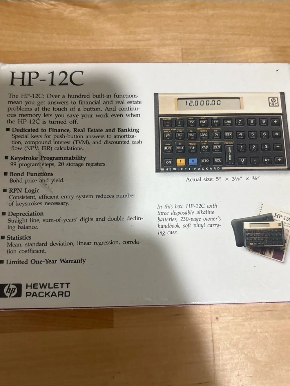 HP-12C Programmable Financial RPN Calculator, Tested w/ Box, Manual and Inserts